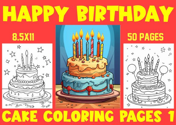 Happy Birthday Cake Coloring Pages 1 for KDP Interiors